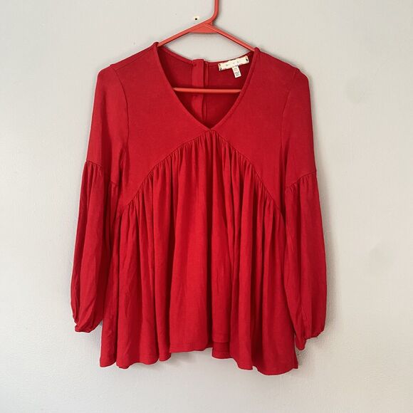 Anthropologie Eri + Ali Top XS Red Long Sleeve Button Back Peasant Boho Colorful - Picture 1 of 7